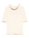 Rabanne Beige Silk And Cotton T-shirt With Chain In Neutral