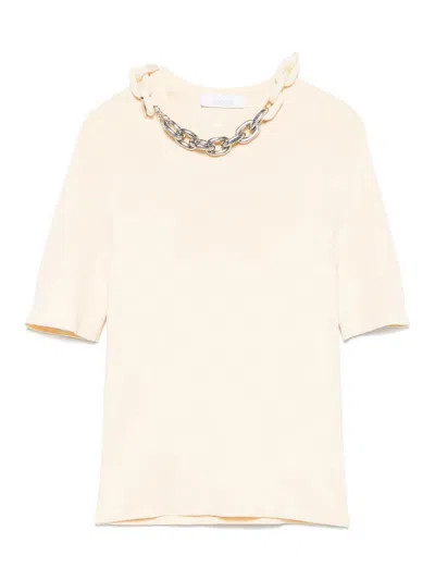 RABANNE BEIGE SILK AND COTTON T-SHIRT WITH CHAIN