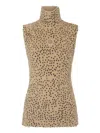 Rabanne Embellished Brushed Cheetah-print Stretch-knit Turtleneck Tank In Nude