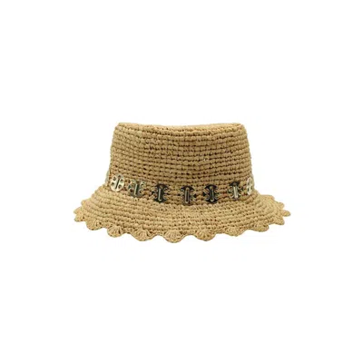 Rabanne Beige Vegetable Fiber  Bucket Hat In Gold