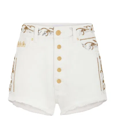 Rabanne Cut Off Denim Shorts In White