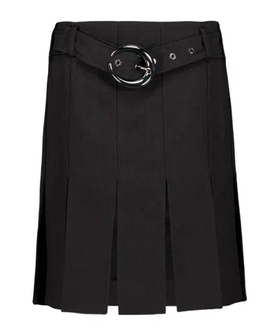 Rabanne Belted Pleated Midi Skirt In Black