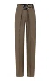 Rabanne Belted Wool Straight-leg Pants In Brown
