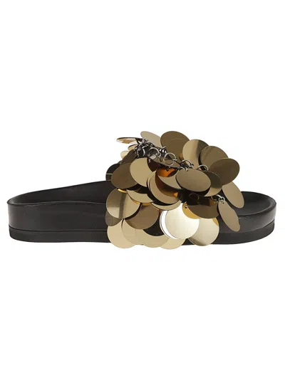 Rabanne Black Calfskin Slip-on Sandal