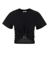 Rabanne Womens Black Ring-embellished Cropped Cotton-jersey T-shirt