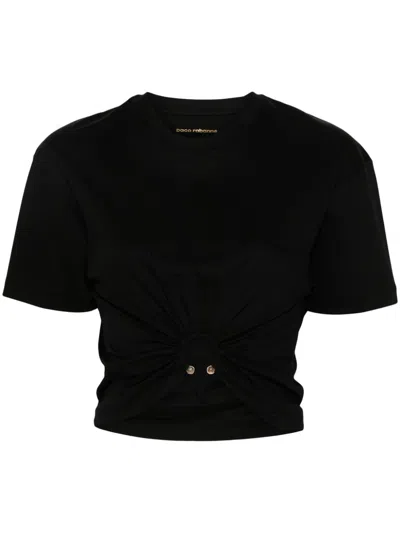 RABANNE BLACK CROPPED COTTON T-SHIRT