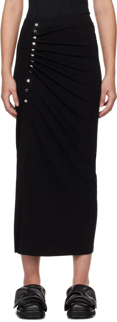 Rabanne Black Drapé Pression Slit Midi Skirt In P001 Black