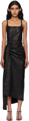 Rabanne Leather Asymmetric Short Dress In Black