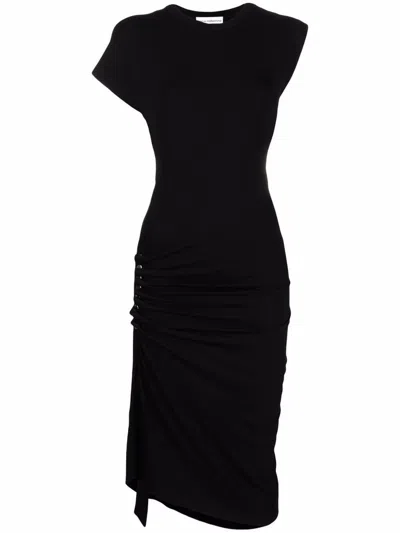 Rabanne Black Dress With Silver-tone Buttons And Draped Detail