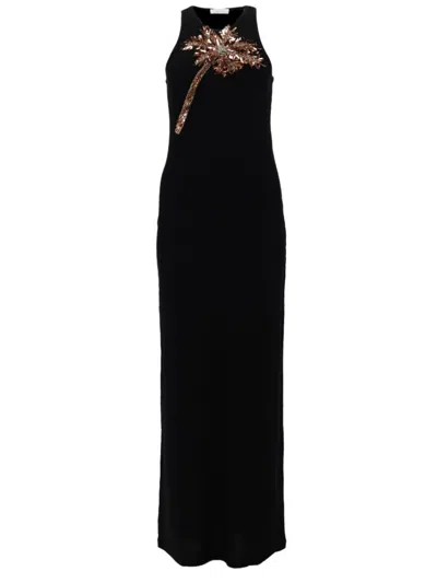 RABANNE WOMEN BLACK EMBELLISHED ROUND NECK MAXI DRESS