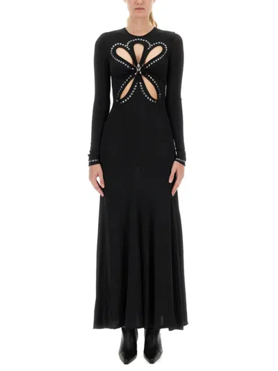RABANNE WOMEN BLACK EMBELLISHED ROUND NECK MAXI DRESS, S LUXURY DRESSES FOR WOMEN DARVEYS