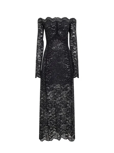Rabanne Black Embroidered-sequins Stretch Lace Midi Dress