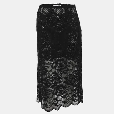 Pre-owned Rabanne Black Floral Lace Midi Skirt S