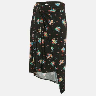 Rabanne Black Floral Print Jersey Asymmetric Midi Skirt In Multi