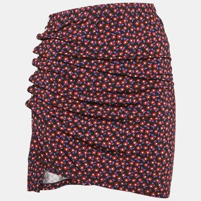 Pre-owned Rabanne Black Floral Print Jersey Ruched Jupe Mini Skirt S