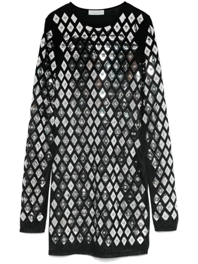 RABANNE BLACK GEOMETRIC-STUDDED MINI DRESS