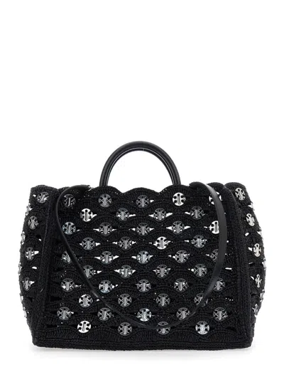 Rabanne Black Handbag With Weaving And All-over Disc Details