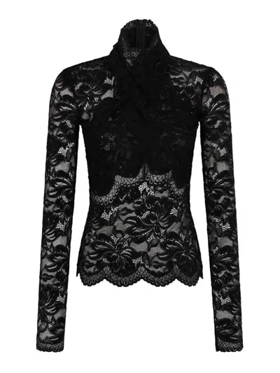 Rabanne Black High-neck Lace Long-sleeved Top