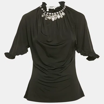 Pre-owned Rabanne Black Jersey Crystal Embellished Top L
