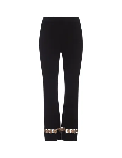 Rabanne Womens Black Plaque-embellished Flared-leg High-rise Wool-blend Knit Trousers