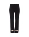 Rabanne Womens Black Plaque-embellished Flared-leg High-rise Wool-blend Knit Trousers In Black