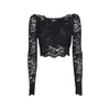 Rabanne Fitted Cropped Lace Top With Long Sleeves In Black