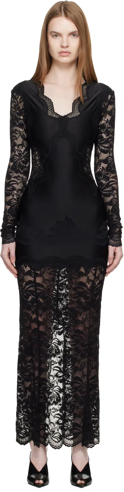 Rabanne Lace-trimmed Jersey Maxi Dress In Black