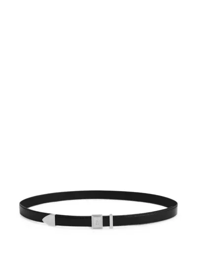 Rabanne Black Leather Belt With A Rectangular Silver Buckle