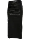 Rabanne Black Leather Gathered Midi Skirt