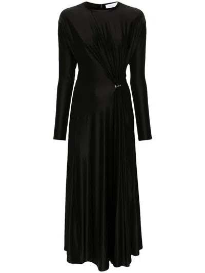 RABANNE BLACK LONG DRESS WITH RUCHING