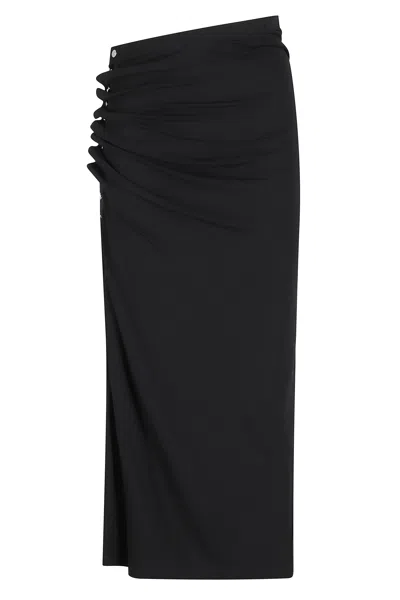 Rabanne Black Long Jupe Side-drape Viscose Maxi Skirt