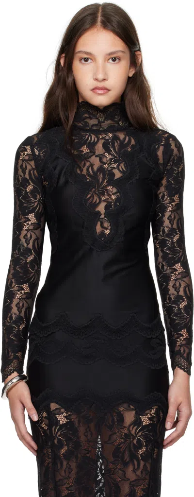 Rabanne Black Long Sleeve Lace Top