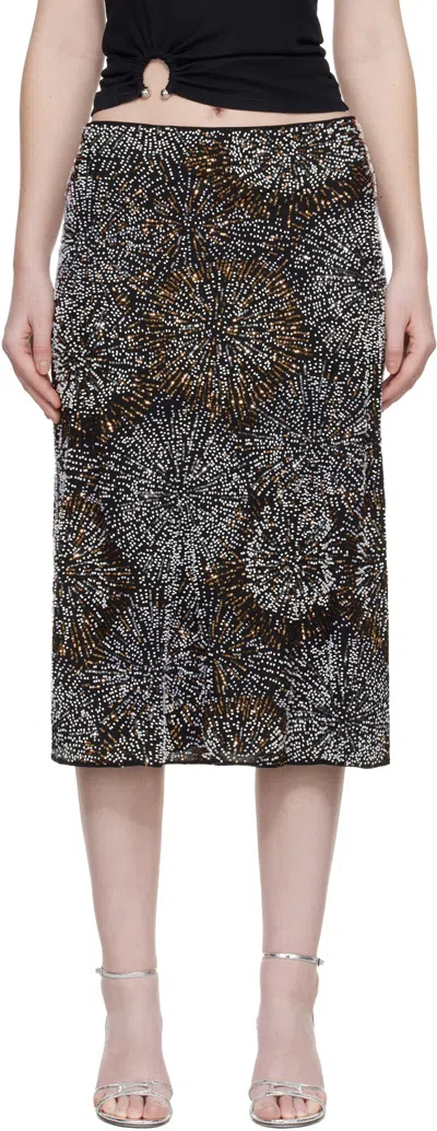 Rabanne Firework Embellished Crepe Midi Skirt In Black