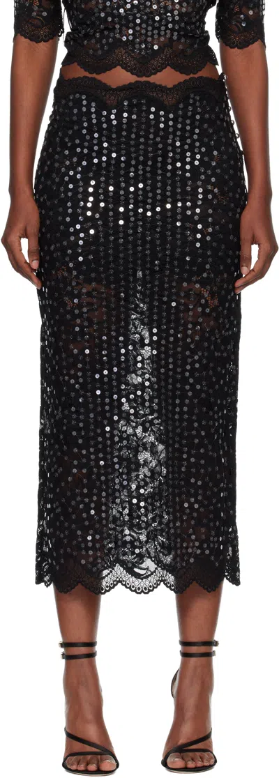 Rabanne Black Sequinned Midi Skirt