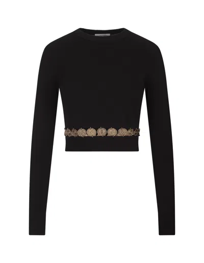 Rabanne Ribbed-knit Stud Embellished Cropped Top In Black