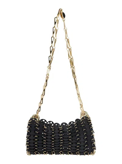 Rabanne Black Shoulder Bag With Two Chain-link Shoulder Straps And Logo Engraved Discs