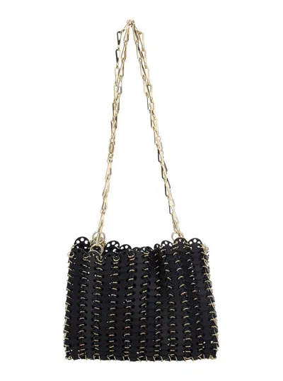Rabanne Black Shoulder Bag With Two Chain-link Shoulder Straps And Logo Engraved Discs