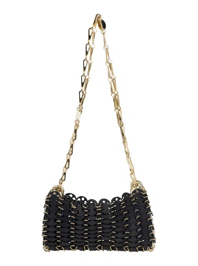 Rabanne Black Shoulder Bag With Two Chain-link Shoulder Straps And Logo Engraved Discs In Leather Woman