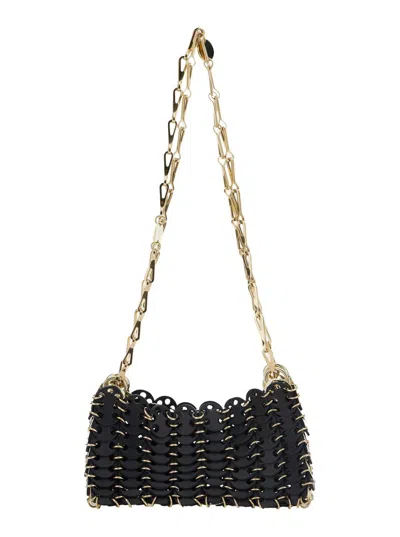 Rabanne Black Shoulder Bag With Two Chain-link Shoulder Straps And Logo Engraved Discs In Leather Woman
