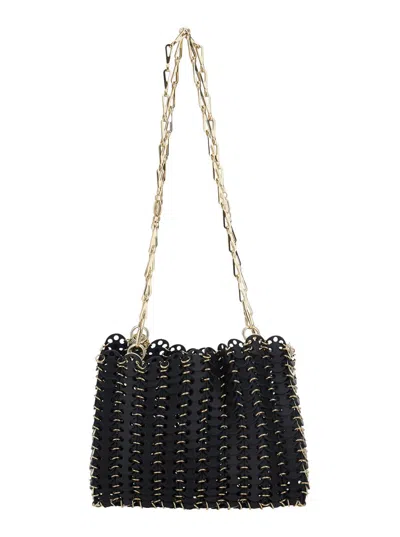 Rabanne Black Shoulder Bag With Two Chain-link Shoulder Straps And Logo Engraved Discs In Leather Woman