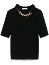 Rabanne Black Silk And Cotton T-shirt With Chain In Black