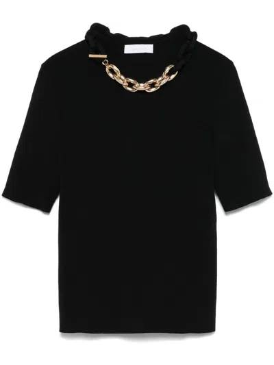 RABANNE BLACK SILK AND COTTON T-SHIRT WITH CHAIN
