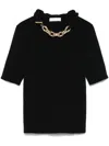 RABANNE RABANNE BLACK SILK AND COTTON T-SHIRT WITH CHAIN