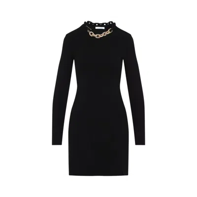 RABANNE RABANNE BLACK SILK-COTTON BLEND DRESS WITH CHAIN DETAIL