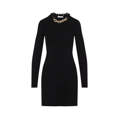 Rabanne Black Silk-cotton Blend Dress With Chain Detail