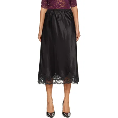 Rabanne Black Silk Lace Midi Skirt In P001 Black