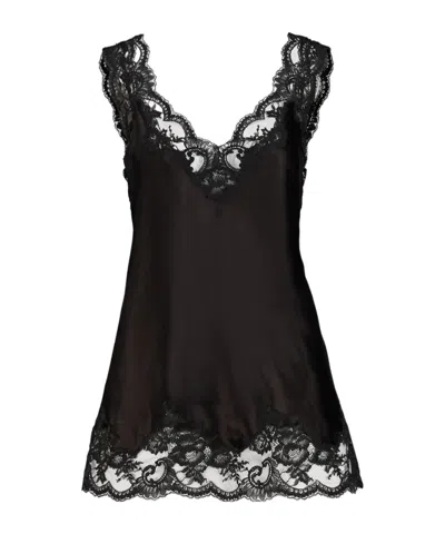 Rabanne Black Silk Tank Top With Lace Detailing