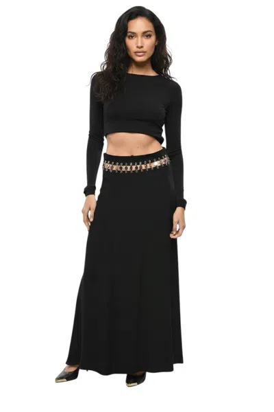 Rabanne Black Solid Maxi Skirt In Blue