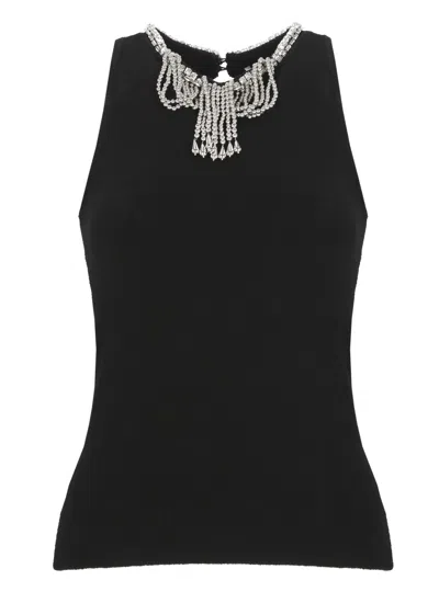 Rabanne Black Strass Pendant Viscose Tank Top