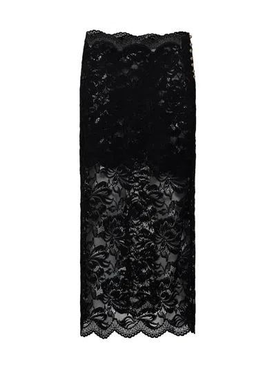 Rabanne Black Stretch Floral Lace Midi Skirt